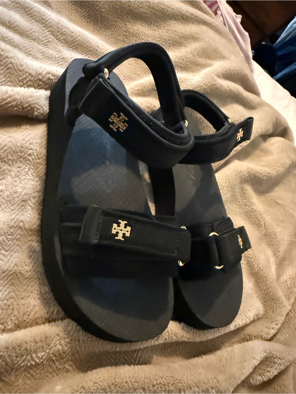 Tory Burch Black Gold Logo Strap Sport Sandals